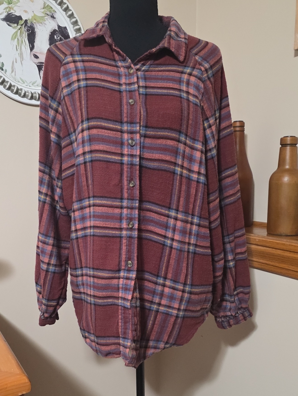 American Eagle Outfitters Burgundy Plaid Button-Down Shirt